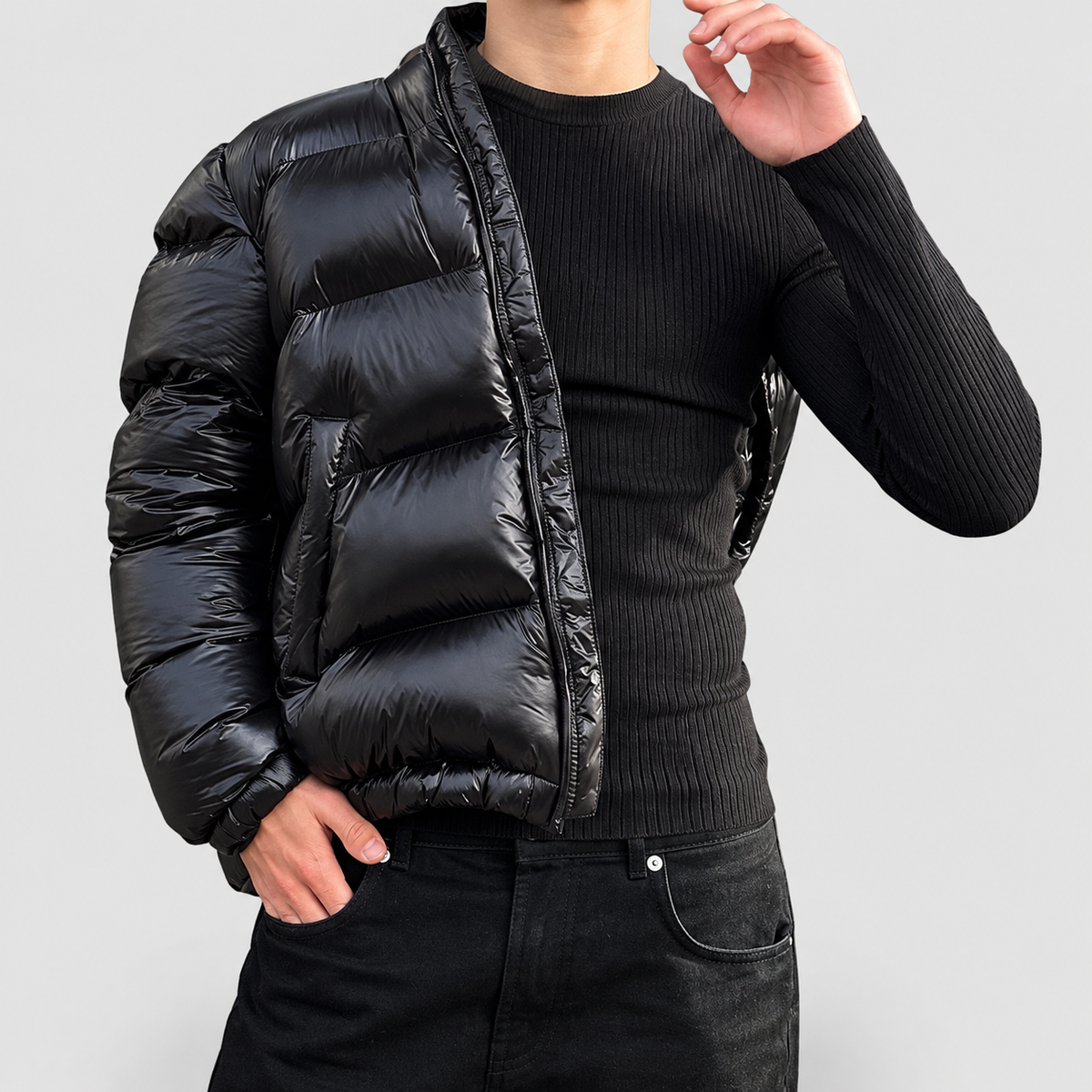 Men's Glossy Quilted Hooded Puffer Jacket — view 6