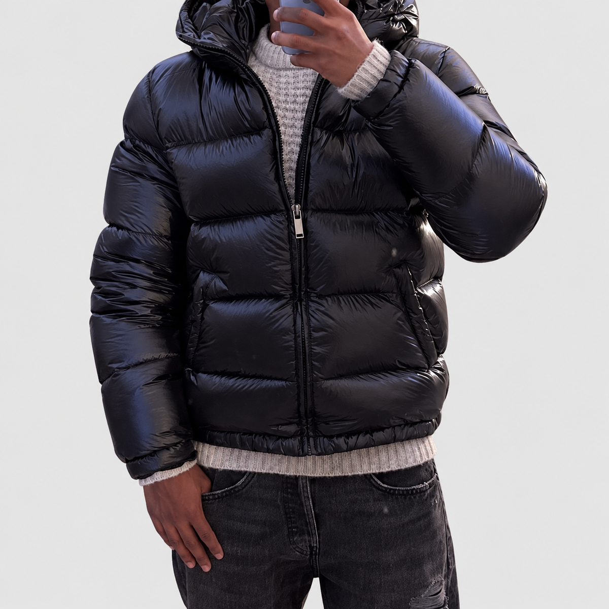 Men's Glossy Quilted Hooded Puffer Jacket — view 7