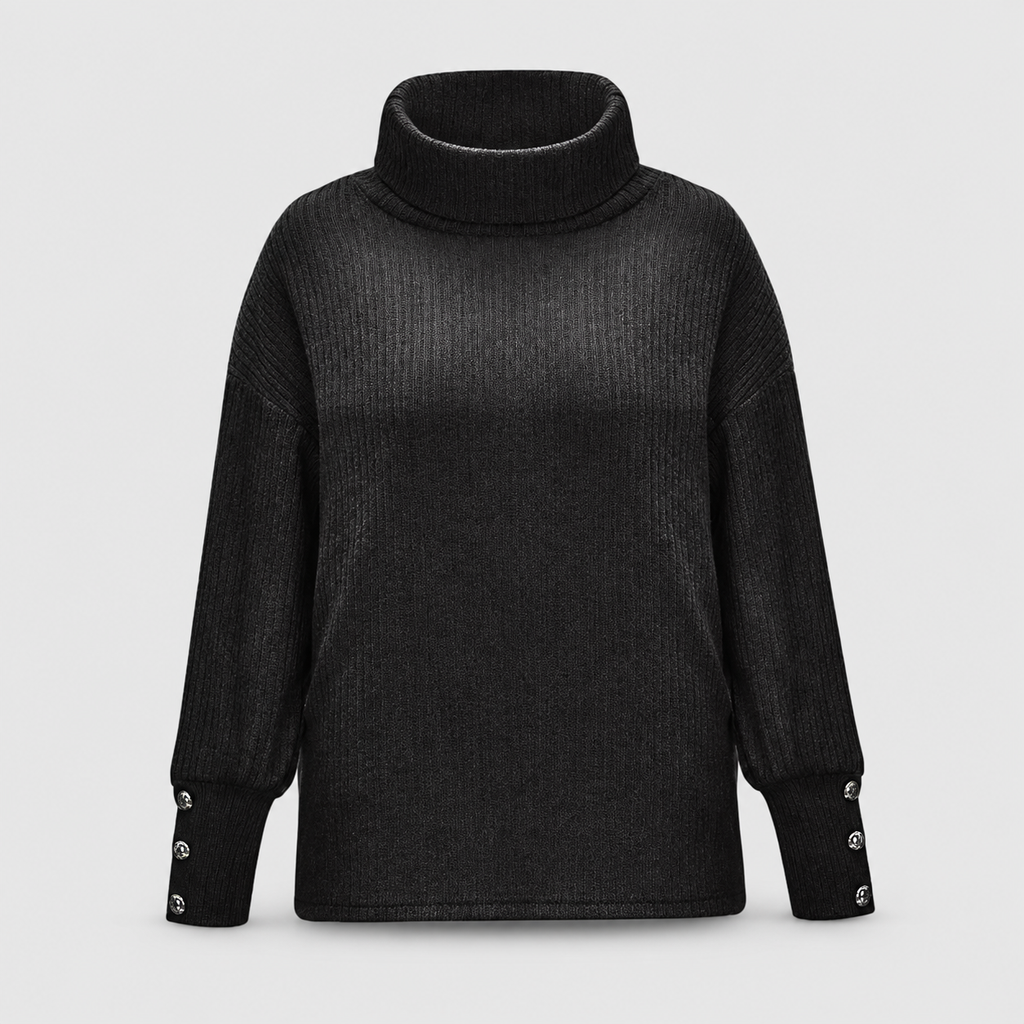 Women's Ribbed Cowl-Neck Jumper with Button Cuffs — view 6