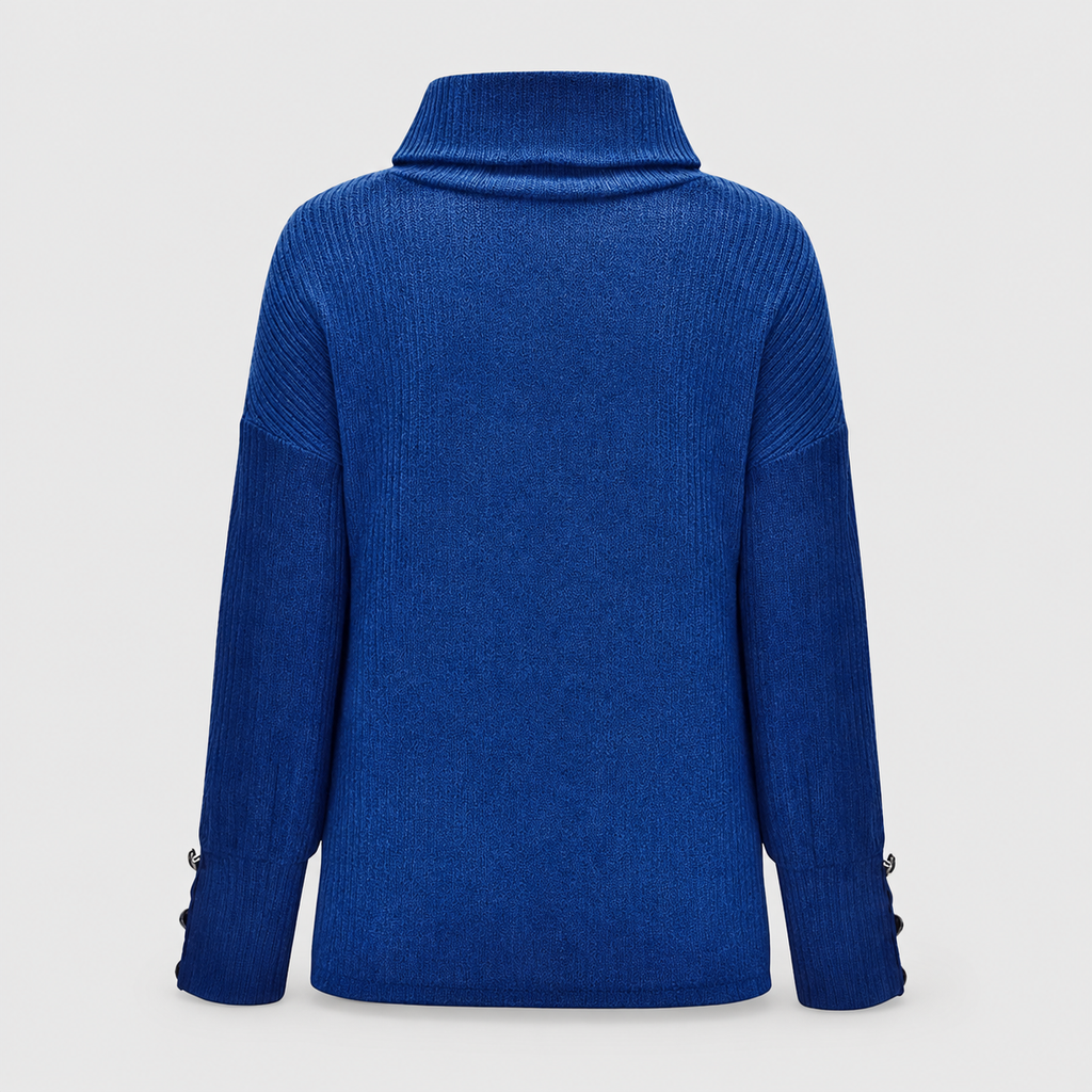 Women's Ribbed Cowl-Neck Jumper with Button Cuffs — view 9