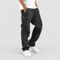 Men's Relaxed-Fit Cargo Trousers with Drawstring Hems in Black — view 1