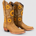 Women's Sunflower-Embroidered Western Boots in Khaki — view 4