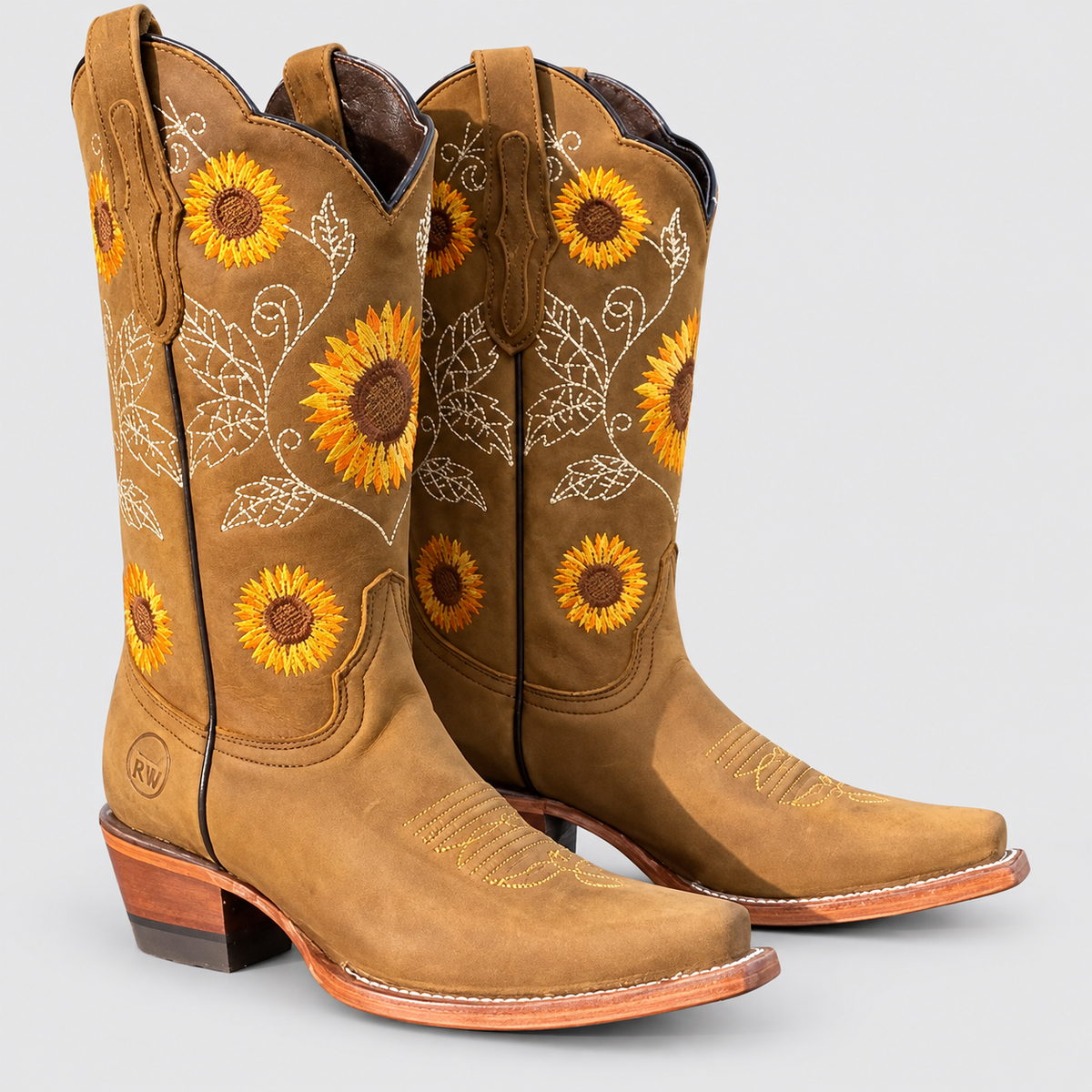 Women's Sunflower-Embroidered Western Boots in Khaki — view 4