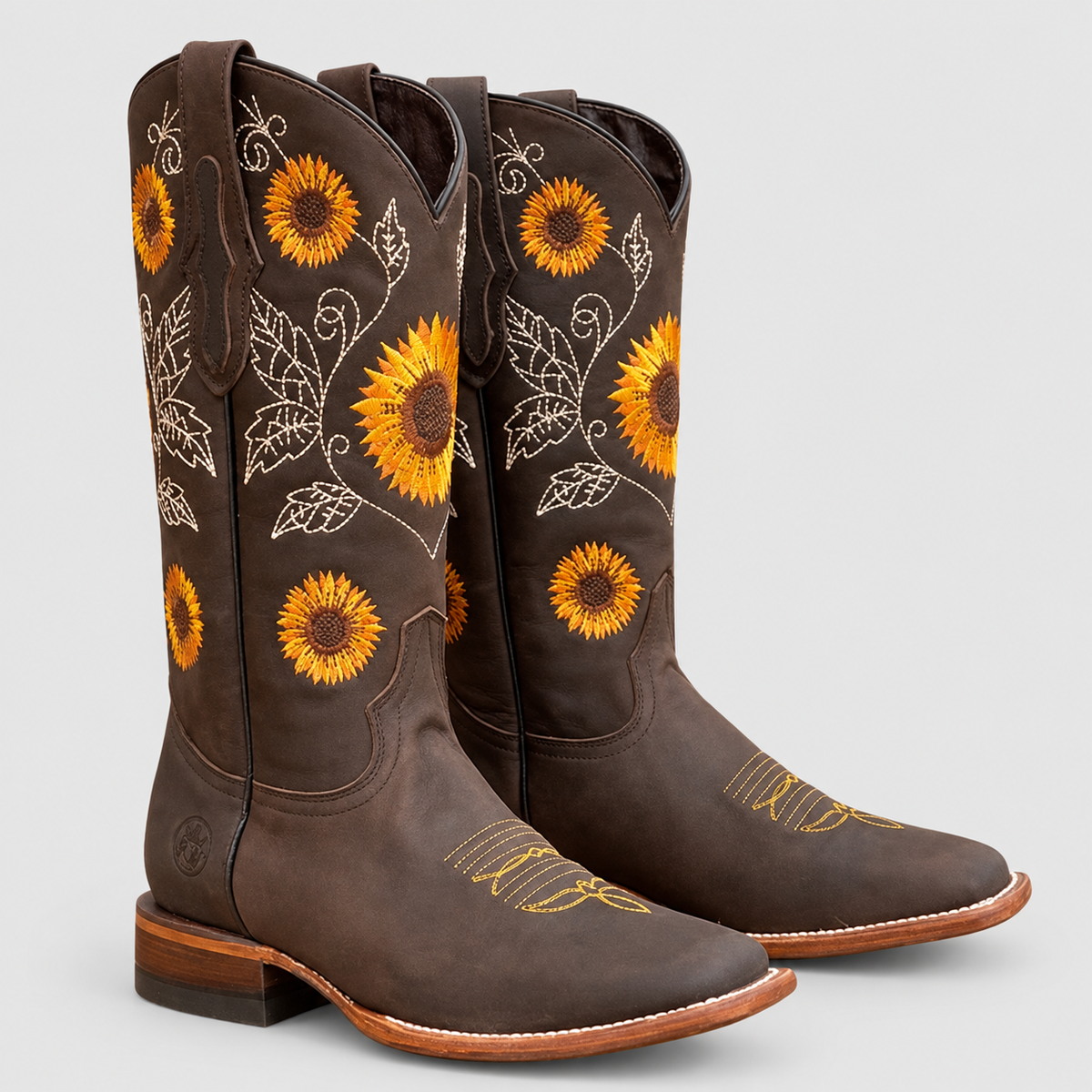 Women's Sunflower-Embroidered Western Boots in Dark Brown — view 5