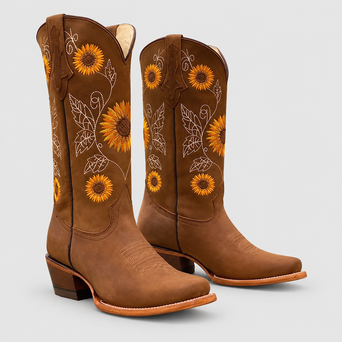 Women's Sunflower-Embroidered Western Boots in Brown — view 6