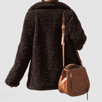 Women's Oversized Teddy Notch Collar Coat in Black — view 3