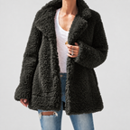 Women's Oversized Teddy Notch Collar Coat in Dark Green — view 5