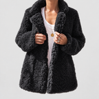 Women's Oversized Teddy Notch Collar Coat in Dark Grey — view 6