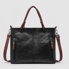 Women's Structured Tote Handbag with Front Pockets in Black — view 2