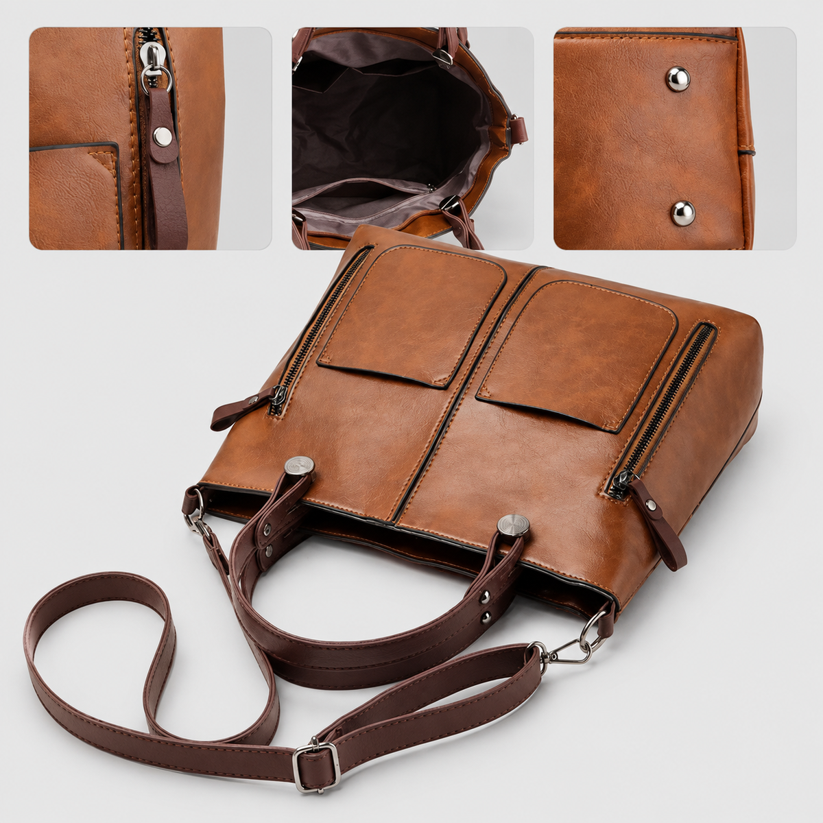Women's Structured Tote Handbag with Front Pockets — view 7