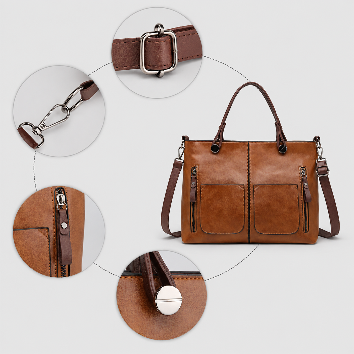 Women's Structured Tote Handbag with Front Pockets — view 9