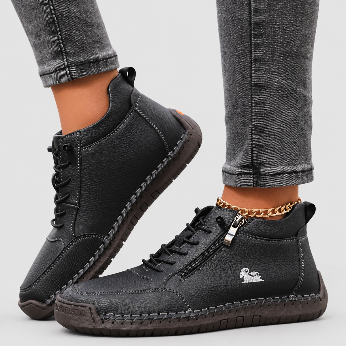 Women's Lace-Up Shoes with Side Zip in Black — view 7