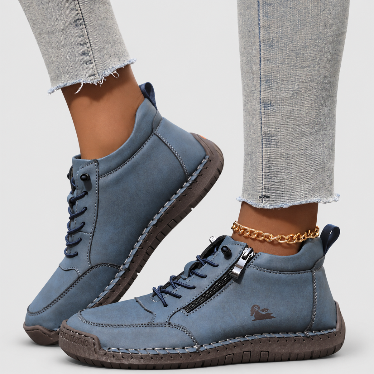 Women's Lace-Up Shoes with Side Zip in Blue — view 10