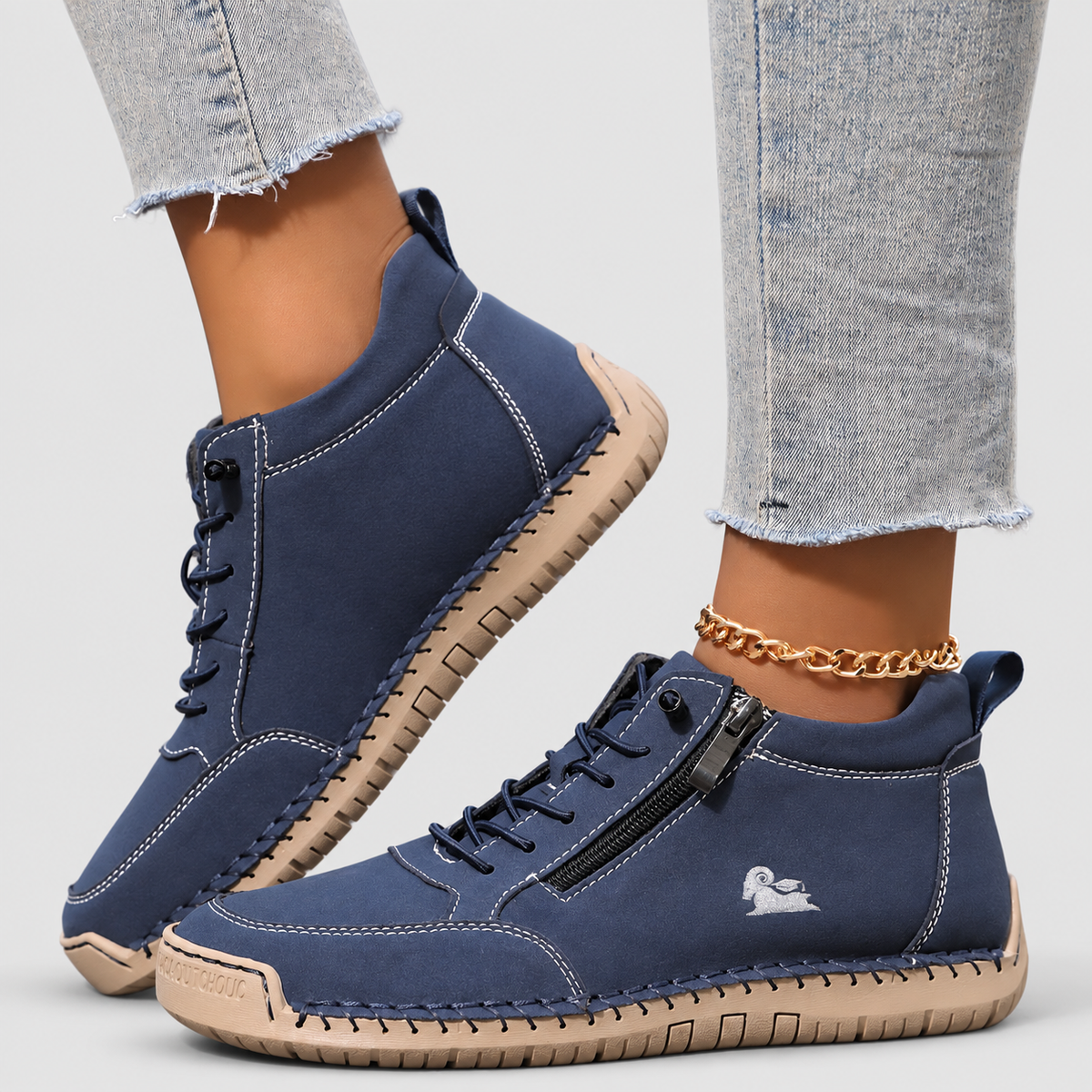 Women's Lace-Up Shoes with Side Zip in Navy Blue — view 16