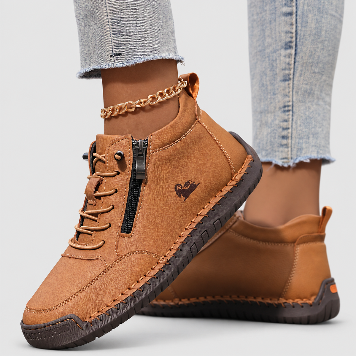 Women's Lace-Up Shoes with Side Zip in Olive Brown — view 18