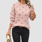 Women's Dotted Knit Crew-Neck Jumper with Long Sleeves in Pink — view 4