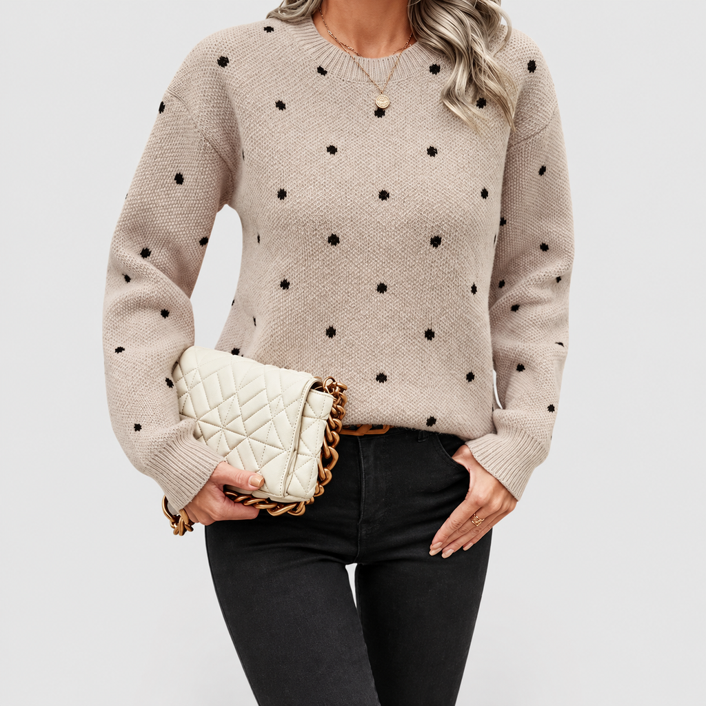 Women's Dotted Knit Crew-Neck Jumper with Long Sleeves — view 6