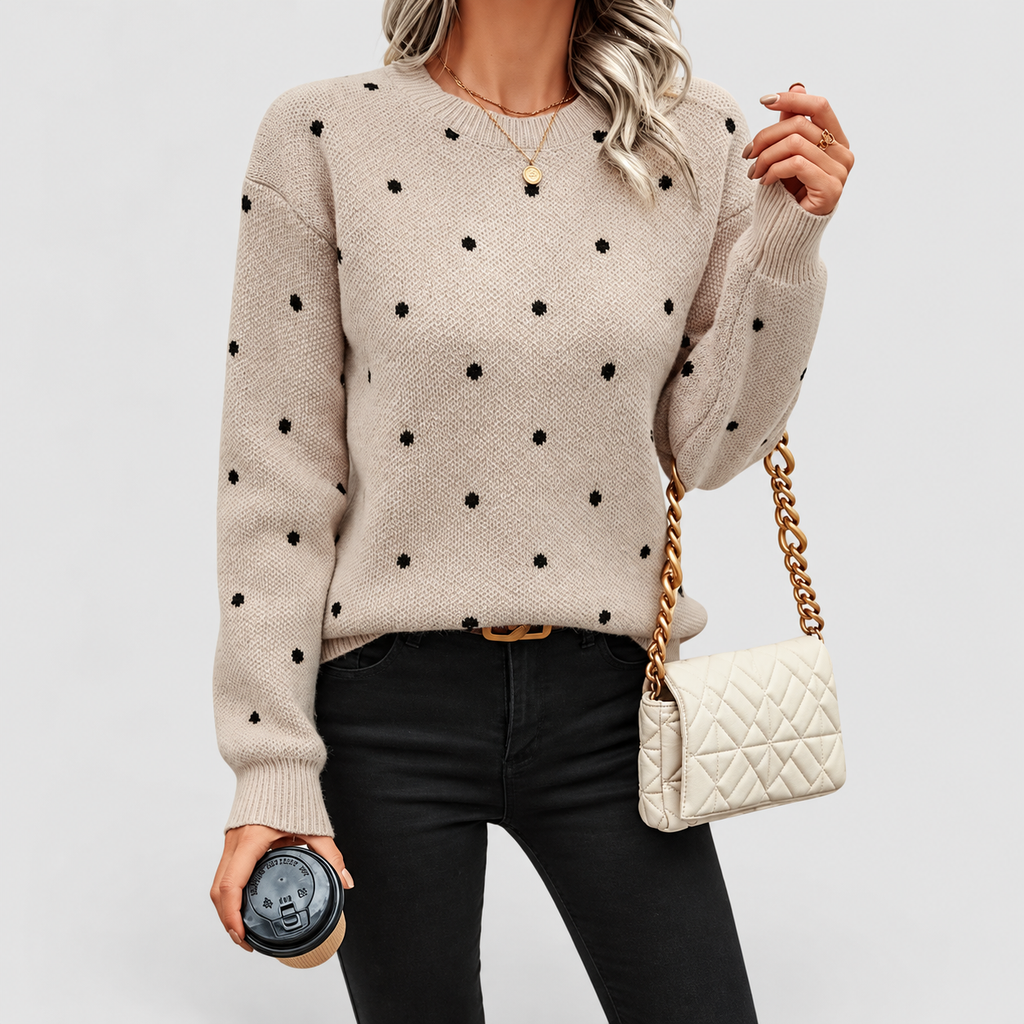 Women's Dotted Knit Crew-Neck Jumper with Long Sleeves — view 7