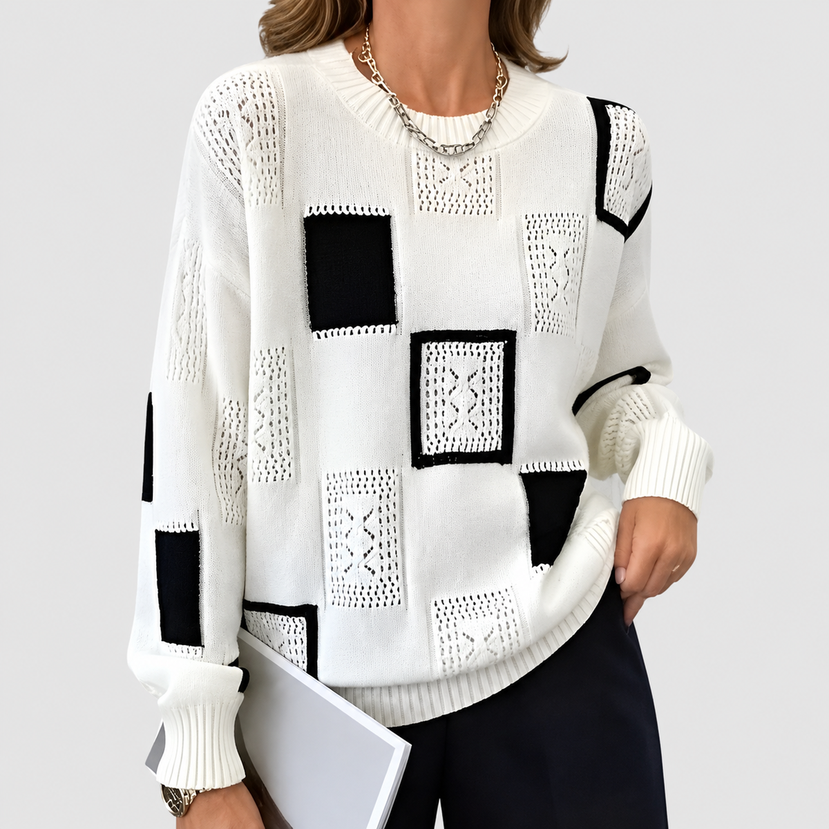 Women's Relaxed Jumper with Square Pattern — view 1