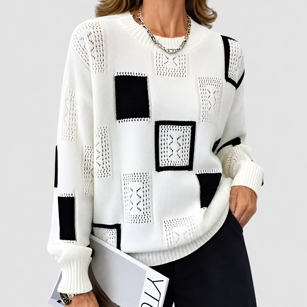 Women's Relaxed Jumper with Square Pattern in White — view 2