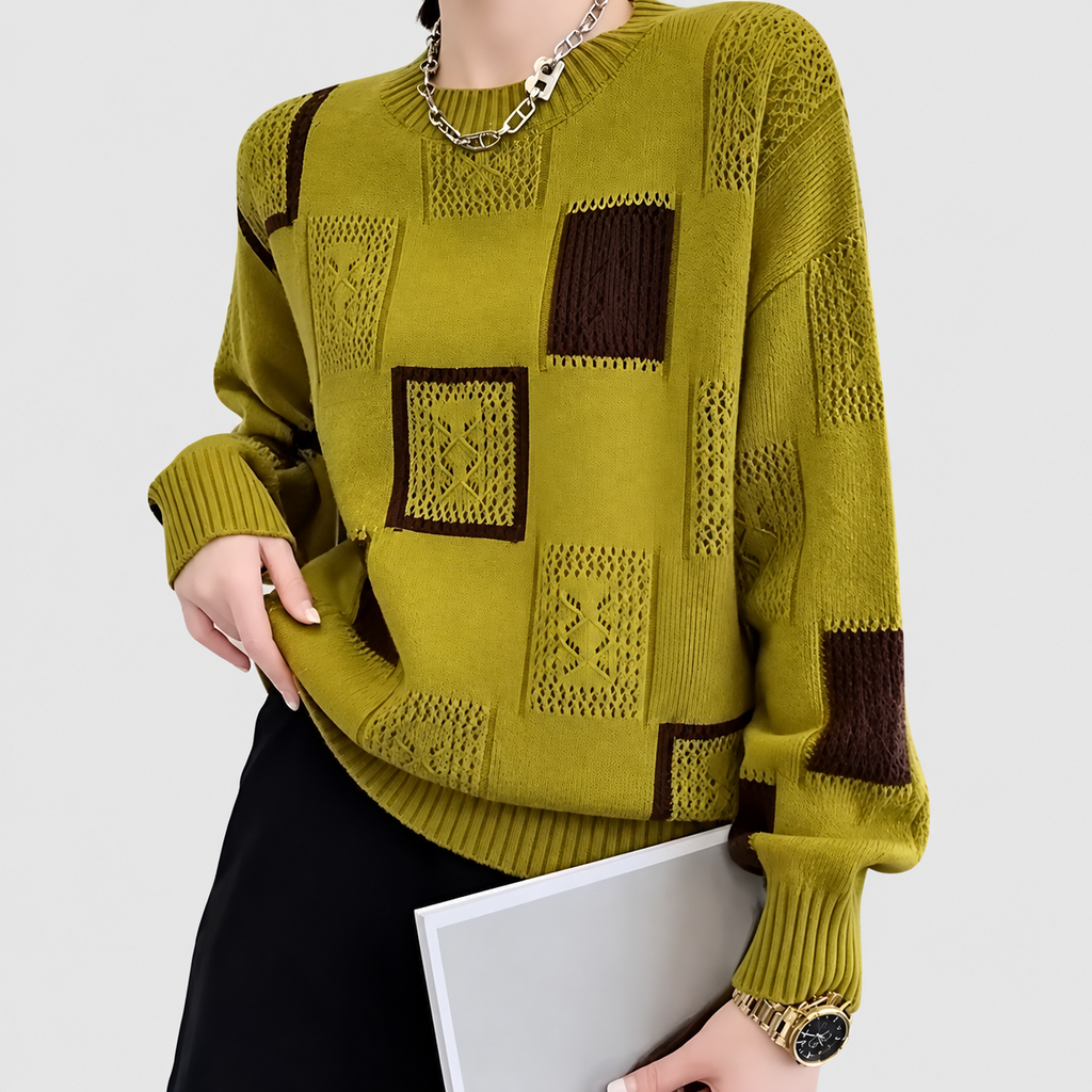 Women's Relaxed Jumper with Square Pattern — view 4