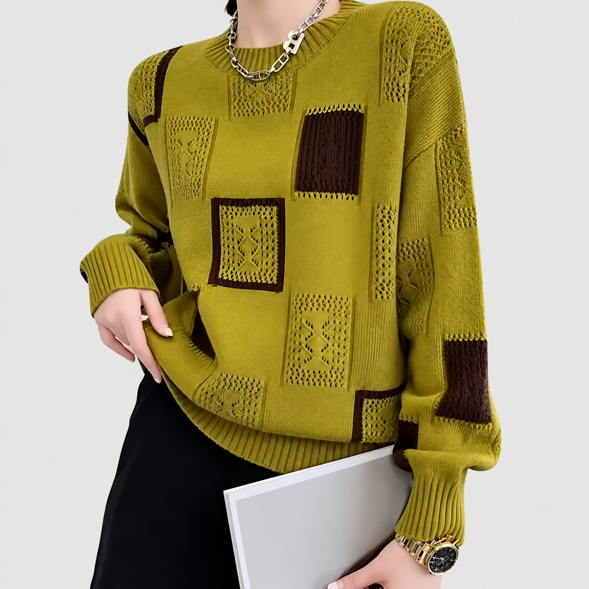 Women's Relaxed Jumper with Square Pattern — view 4