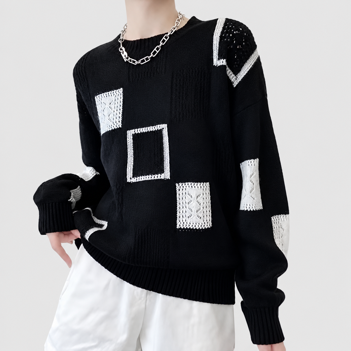 Women's Relaxed Jumper with Square Pattern — view 6