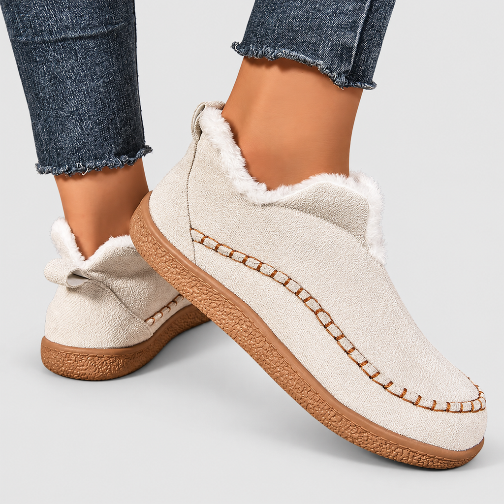Women's Plush-Lined Suede-Look Ankle Boots with Contrast Stitching — view 2