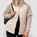 Women's Quilted Fleece Jacket with Knit Sleeves in Beige — view 1