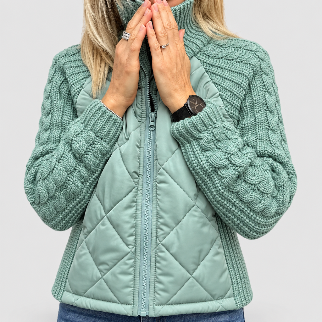 Women's Quilted Fleece Jacket with Knit Sleeves — view 8