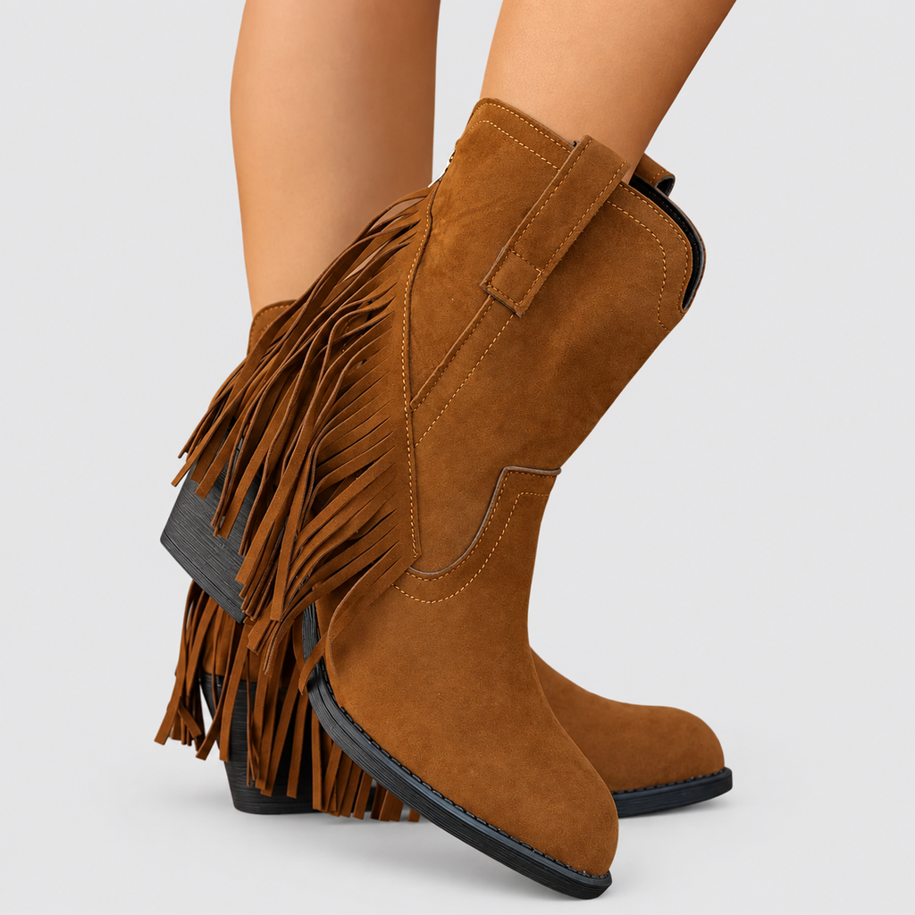 Women's Fringed Faux Suede Western Cowboy Boots — view 2