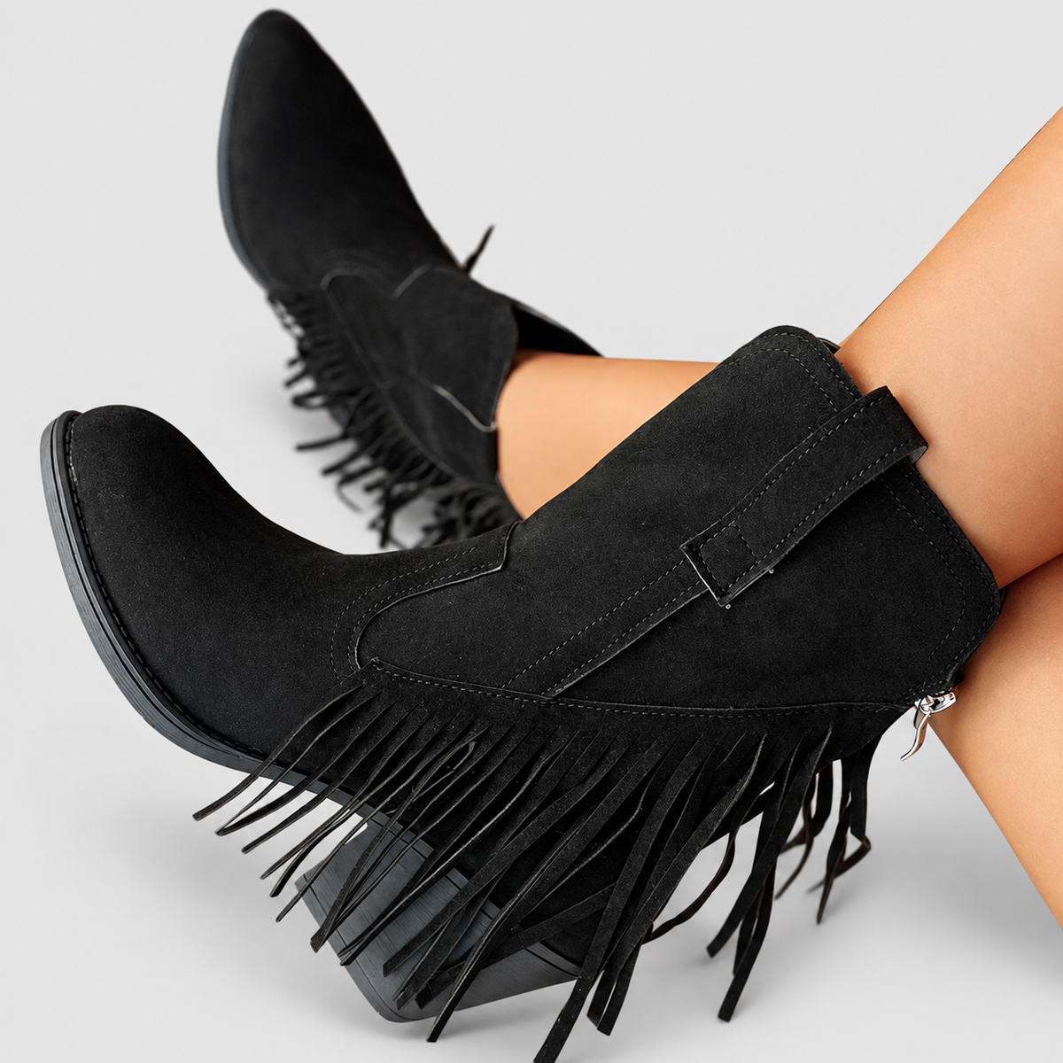 Women's Fringed Faux Suede Western Cowboy Boots — view 6