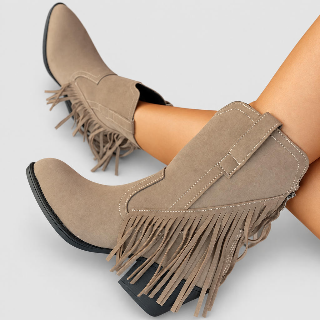Women's Fringed Faux Suede Western Cowboy Boots — view 10