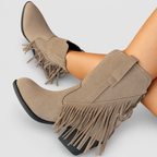 Women's Fringed Faux Suede Western Cowboy Boots — view 10