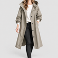 Women's Long Hooded Button-Front Coat in Grey — view 1