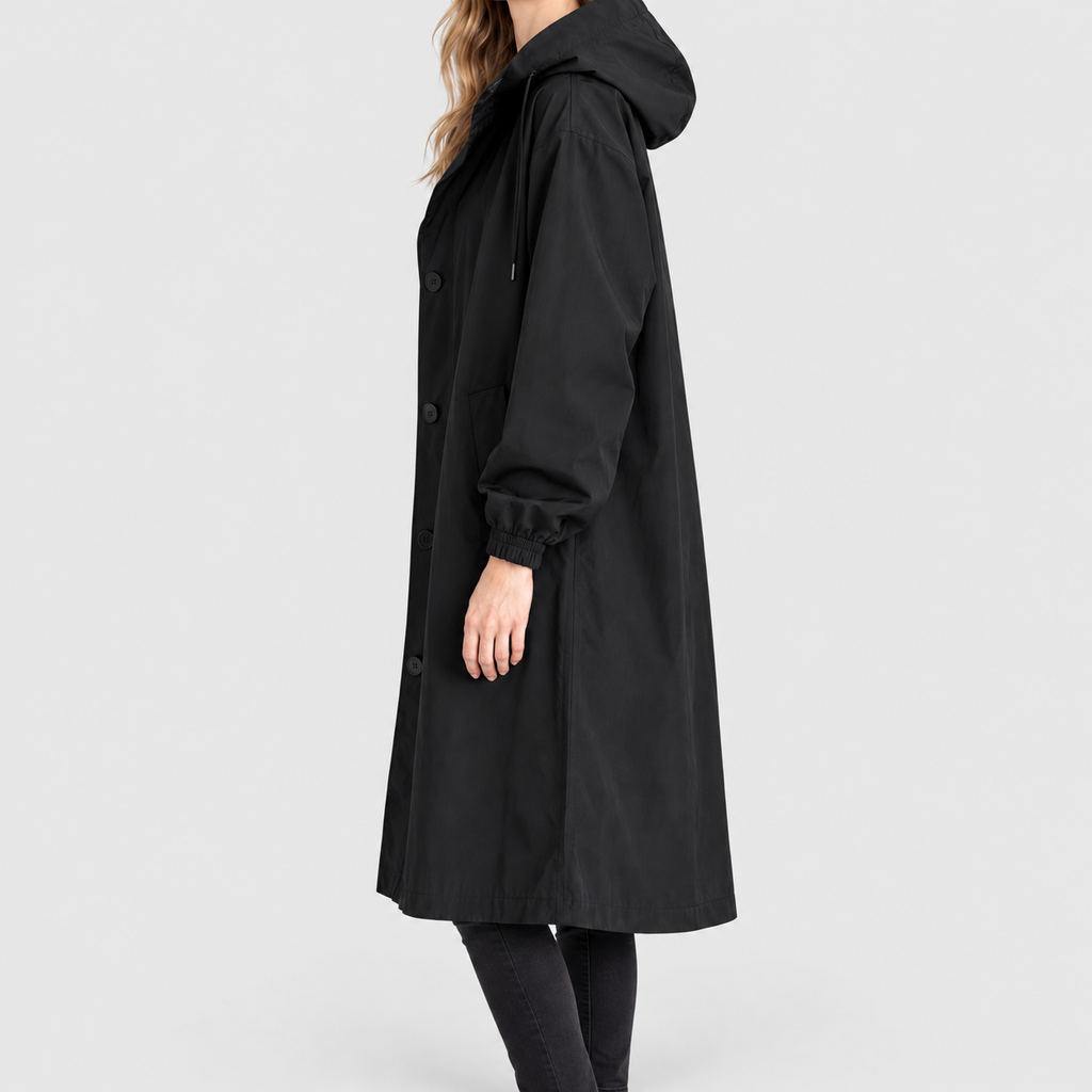 Women's Long Hooded Button-Front Coat — view 8