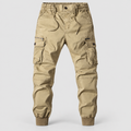 Men's Elasticated-Waist Cuffed Cargo Trousers in Khaki — view 5