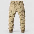 Men's Elasticated-Waist Cuffed Cargo Trousers in Khaki — view 5