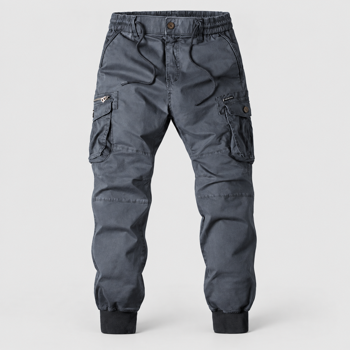 Men's Elasticated-Waist Cuffed Cargo Trousers in Dark Grey — view 6