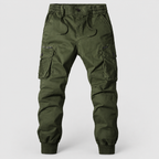 Men's Elasticated-Waist Cuffed Cargo Trousers in Green — view 7