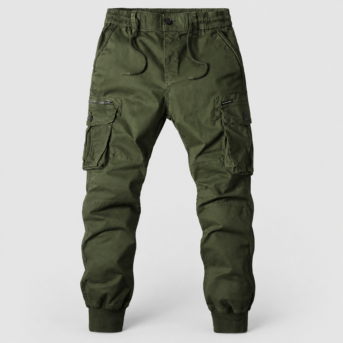 Men's Elasticated-Waist Cuffed Cargo Trousers in Green — view 7