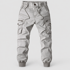 Men's Elasticated-Waist Cuffed Cargo Trousers in Light Grey — view 8