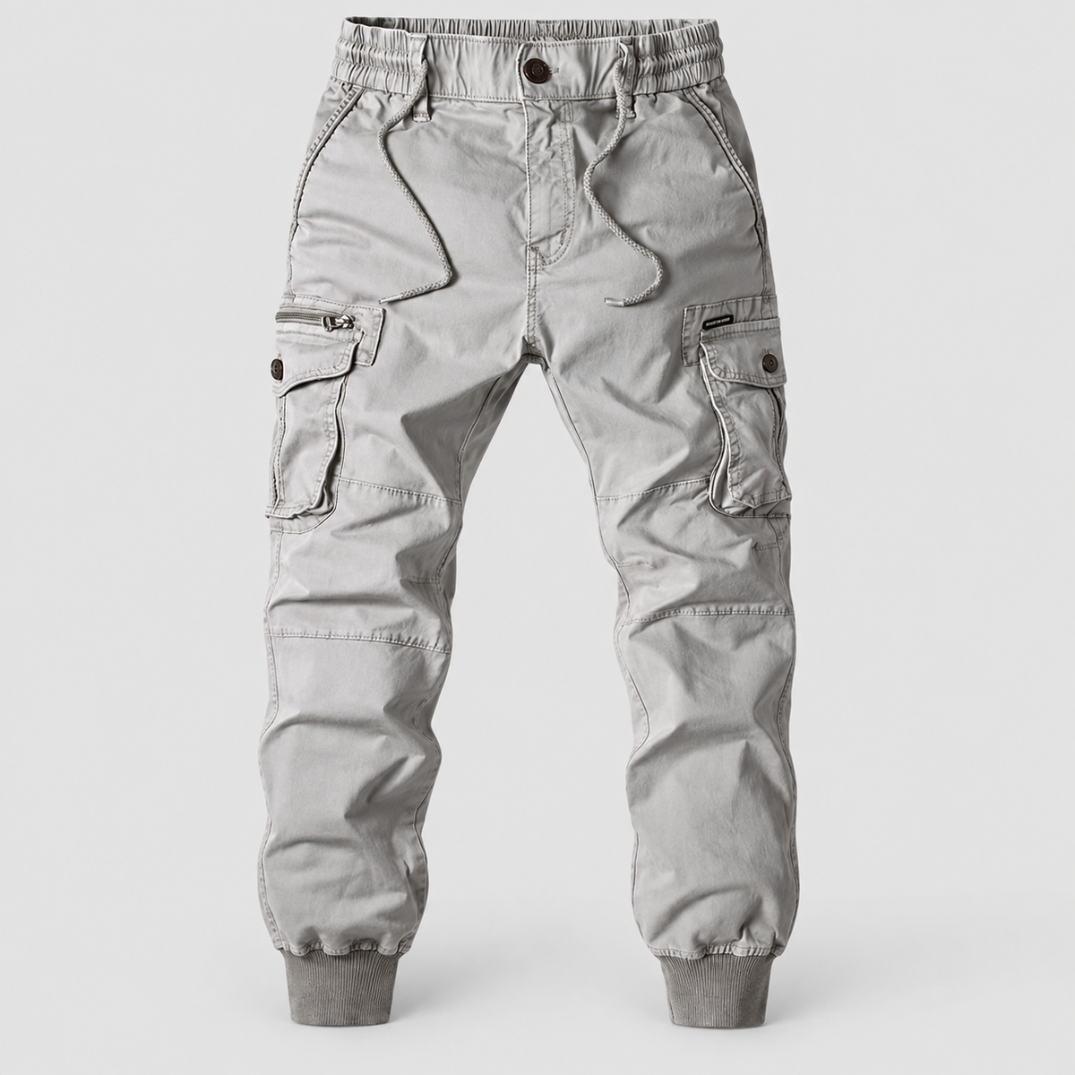 Men's Elasticated-Waist Cuffed Cargo Trousers in Light Grey — view 8