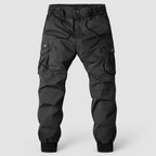 Men's Elasticated-Waist Cuffed Cargo Trousers in Black — view 9
