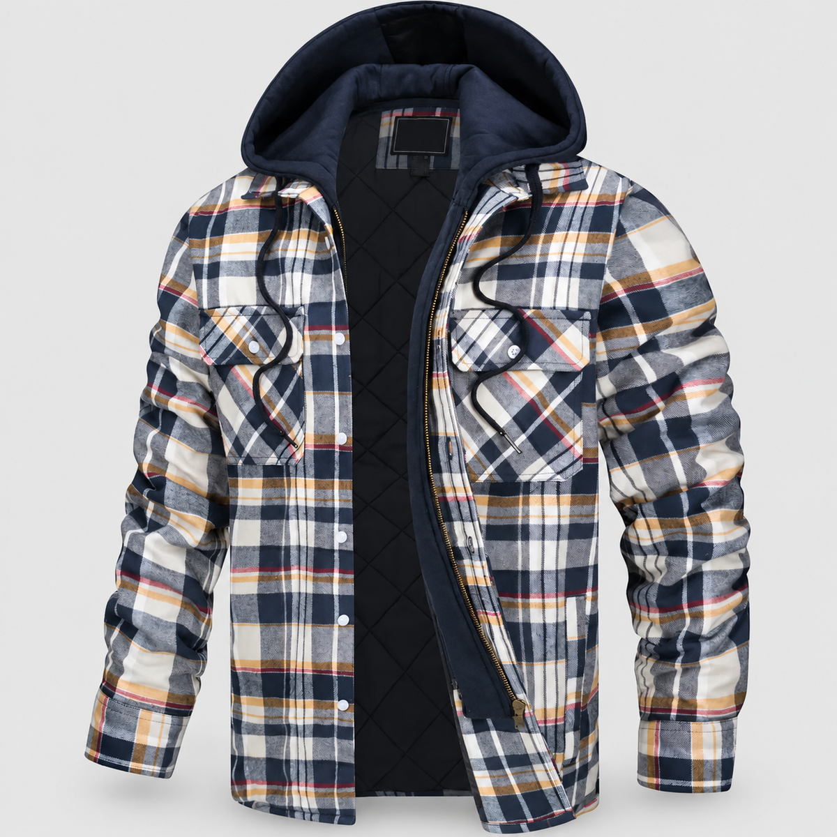 Men's Check Flannel Hooded Jacket in Grey — view 1