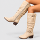 Ianthe | Women's Draped Knee-High Boots with Double Buckle