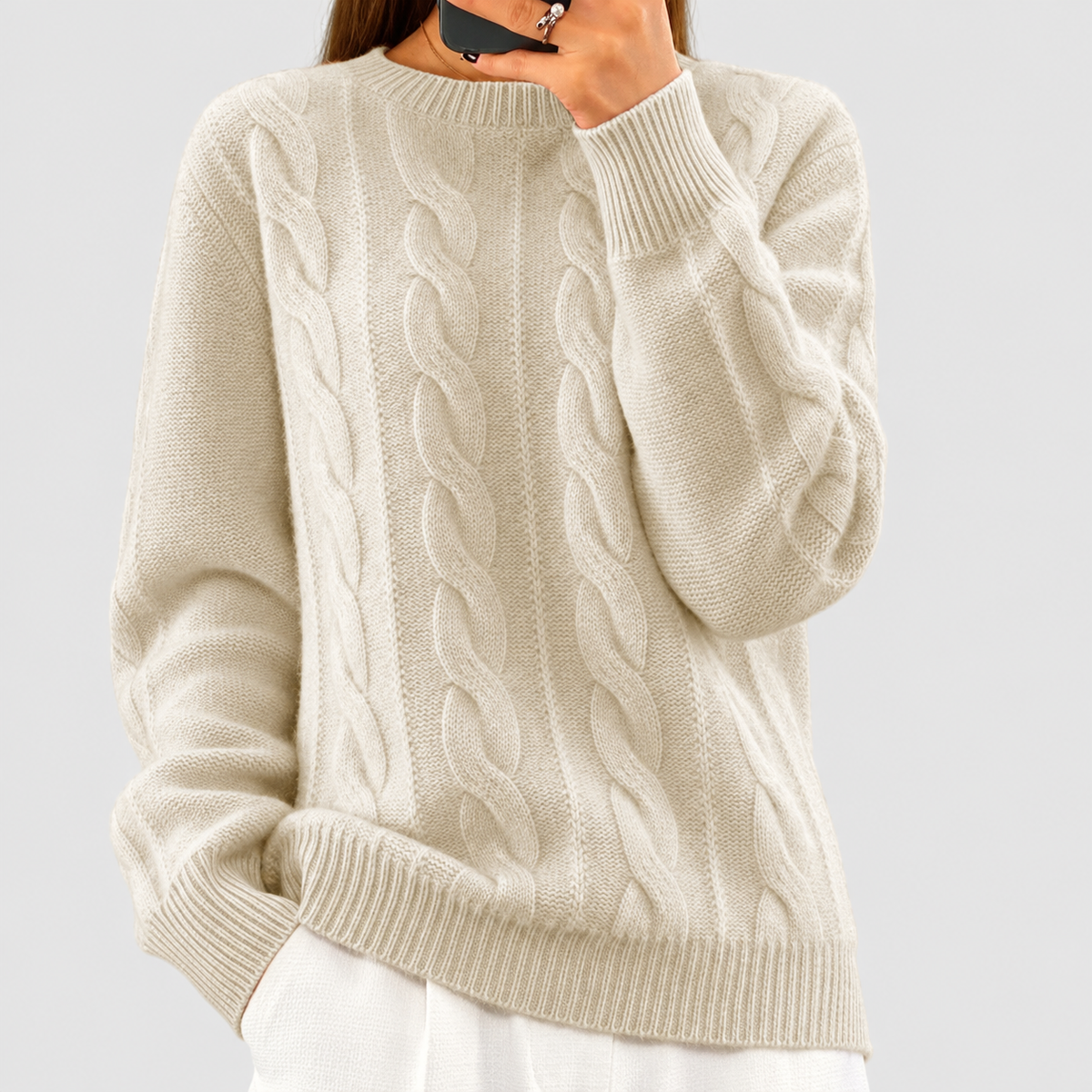 Women's Cable-Knit Jumper in Beige — view 1