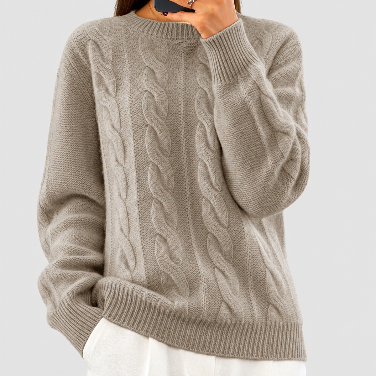 Women's Cable-Knit Jumper in Khaki — view 2