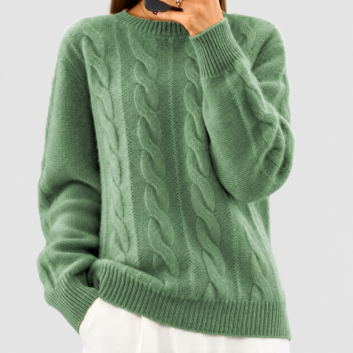 Women's Cable-Knit Jumper in Green — view 3