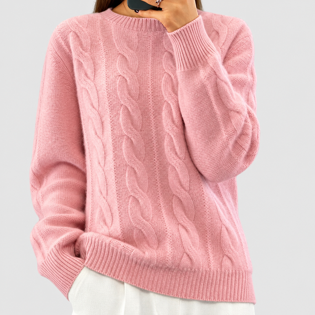 Women's Cable-Knit Jumper in Light Pink — view 4